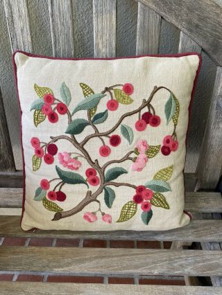Vintage Handmade Crewel Embroidered Throw Pillow