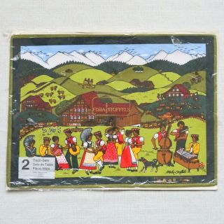 Vintage Fisba Stoffels Swiss Placemats Colorful Print Cotton Fabric Nip Set Of 2