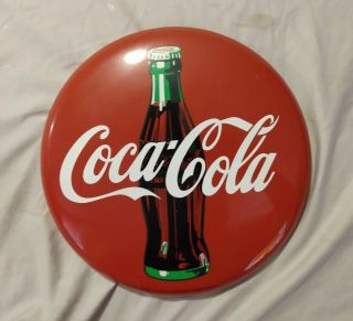 Vintage 1990 Coca - Cola Company Classic Red Metal Coke Button Sign 12 