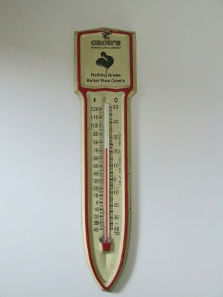 Vintage Crows Hybrid Corn Company Metal Advertising Thermometer Farming Ag