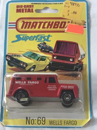 Matchbox Superfast No.  69 Armored Truck England Lesney 1978 Vintage Wells Fargo