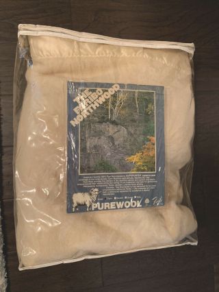 Vtg Faribo Northwood Purewool Wool Blanket Twin Satin Ribbon Trim Double W/ Bag