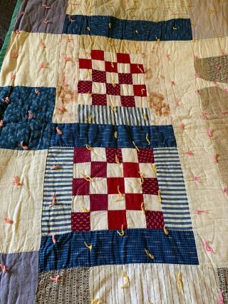 Vtg 40s/50s Hand Stitched Handmade Cotton Patchwork Quilt 71” X 54”