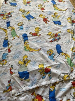 Vintage 90’s Simpsons Twin Bed Flat Sheet Fabric Bart Homer 1990 Cartoon