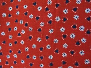 Vintage Cotton Fabric Hearts Flowers Red Wht Blue Quilting 3 5/8 Yds 35 " Wide