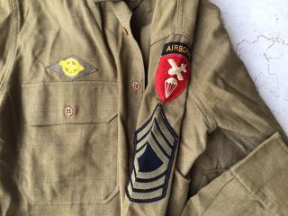 Identified WWII US Airborne division wool shirt with patches 16/32 3