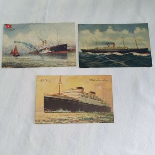 3 Ship Postcards C1909 White Star Line Ss Gedric/baltic/mv Georgic Tuck Oilette
