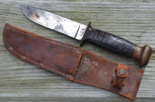 Wwii Usn Mark 1 Fighting Knife Robeson Shuredge No.  20 W/ Orig Leather Sheath
