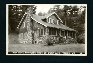 Frederic Wisconsin Wi 1940s Rppc Whispering Pines Resort Main Lodge,  Spirit Lake