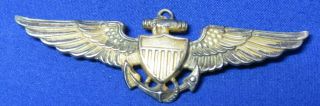 Wwii 1/20 10k Gold Navy Naval Aviator Pilot 2 3/4 Inch Wings Badge By Balfour