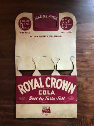 1940s Vintage Royal Crown Cola Rc Six - Pack Soda Bottle Cardboard Carrier Carton