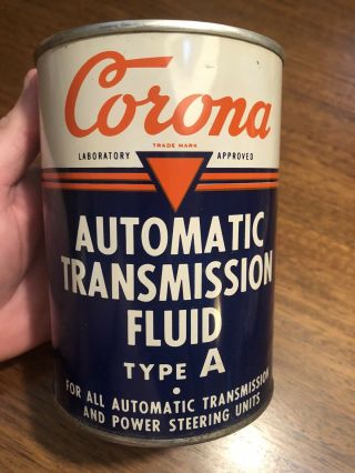 Vintage Corona Automatic Transmission Fluid Type A - 1 Quart Tin Can,  Full