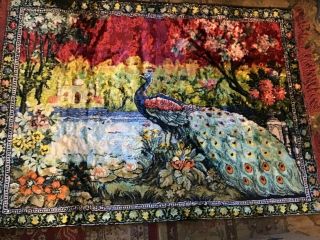 Vintage Velvet Peacock /swan Tapestry / Large Roughly 52 " L X 38 " W / Retro