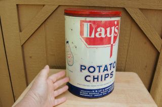 Lays Potato Chip Tin Metal Can Canister 11 1/2 " Tall X 7 1/2 " Vintage 1 Lb Size