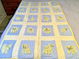 Vintage Handmade And Appliquéd Child’s Quilt With Cute Baby Animals 30x47