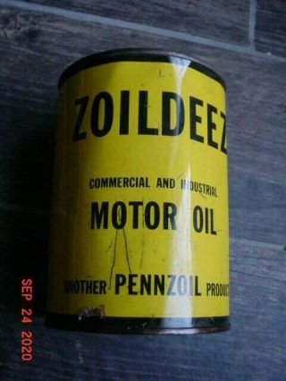 Vintage Zoildeez Pennzoil 1 Quart Motor Oil Can