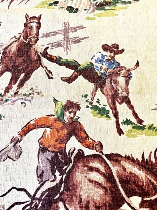 Cowboy Western Barkcloth Fabric 68” X 16” Vintage Rodeo
