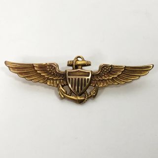 Wwii 1/20 10k Gold Filled U.  S.  Navy Naval Aviator Pilot Wings Badge