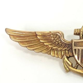 WWII 1/20 10K Gold Filled U.  S.  Navy Naval Aviator Pilot Wings Badge 3