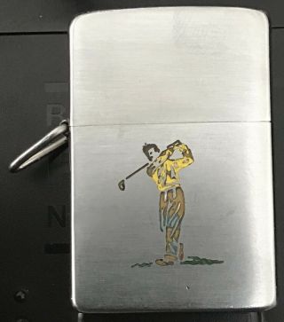 1957 Town And Country Golfer Zippo With Lanyard Ring.  Struck