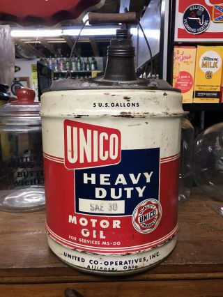 Htf Vintage Unico 5 Gallon Oil Can Sign Standard Esso Sinclair Texaco Pure Shell
