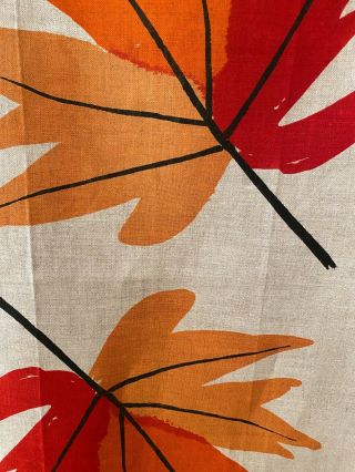 Vera Neumann Vintage Linen Tea Towel Red Gold Orange Large Leaves -