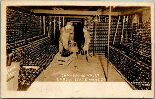 1909 Penn Yan,  Ny Photo Rppc Postcard " Champagne Vault - Empire State Wine Co.  "
