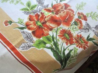 Vintage Cotton Printed Autumn Colors Floral Tablecloth 50 X 68 " Rectangular