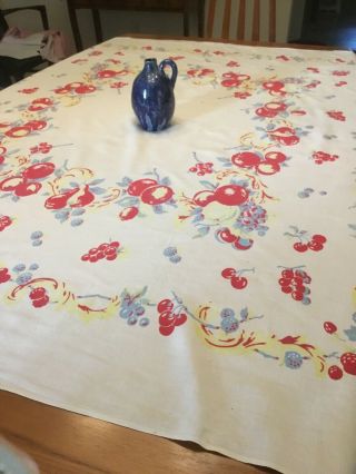 Vintage 50s Tablecloth Cherries,  Berries And Fruit 47 X 56