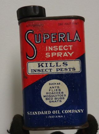 Vintage Superla Insect Spray Standard Oil Company Advertising Pest Control Tin
