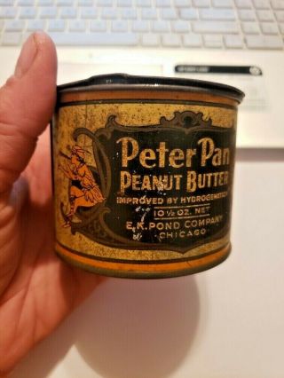 Peanut Butter Tin,  Peter Pan 10 1/2 Oz.  Mini,  Vintage E.  K.  Pond,  Great Find