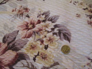 Vtg 34 " W Cotton Barkcloth Pink Yellow Green Hibiscus Flower Fabric 3y
