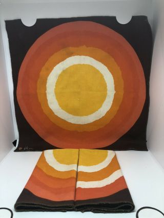 3 Vintage Vera Neumann Linen Napkins Mid Century Modern Orange Brown Abstract