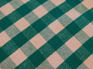 Vintage Heavy Cotton Tablecloth Green White Checked Plaid 58x92 " Large