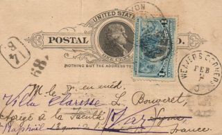 1894 Us Postal Card To Professor Leon Bouveret,  Lyons From Weavers Corners Ohio
