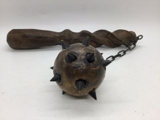 Vintage Hand Carved Man Cave Wooden (5.  6oz) Morningstar Ball And Chain Mace