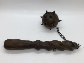 Vintage Hand Carved Man cave Wooden (5.  6oz) Morningstar Ball and Chain Mace 3