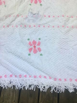 Vintage Pink and White Chenille Cutter Crafting Quilt Blanket 94 