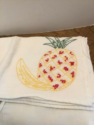 Set of 3 Vintage White Hand Embroidered Dish Towels Fruit 26” X 29” Citrus Grape 2
