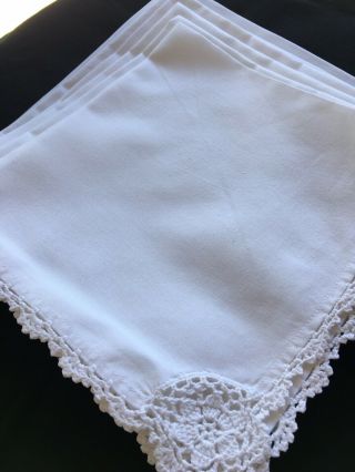 Set 6 Vintage White Linen,  Needle Lace Trim Napkins 16” X 16”square “ Perfect “