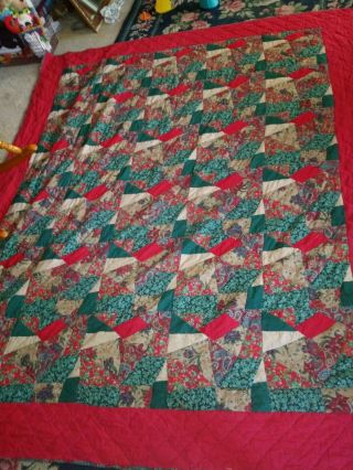 96x79 In Cozy Winter Christmas Red Green Holiday Quilt Festive Patchwork Chic
