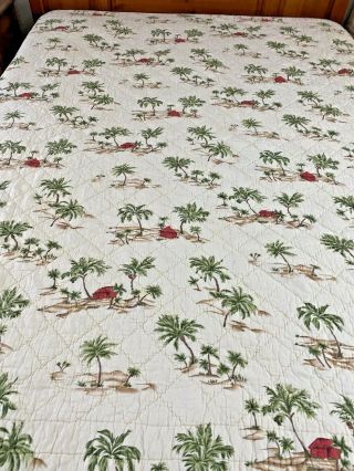 Vintage Hand Quilted Tropical Palm Trees & Yurts Quilt 84 " X 83 " Queen 266