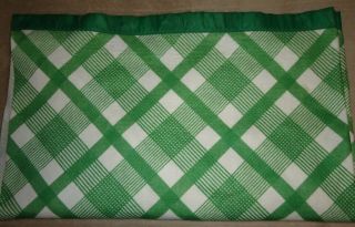 Vintage Acrylic Blanket Satin Trim Plaid Mod Green & White Mid Century 72 " X 90 "