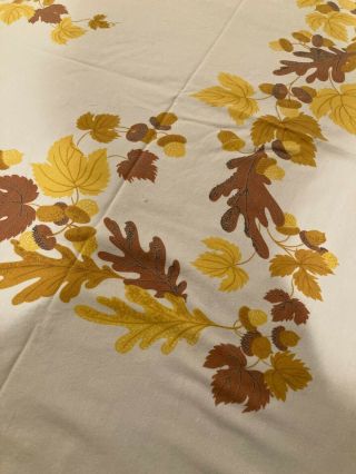 Remarkable Autumn Vintage Mid Century Print Tablecloth Oak Leaves Acorns 68x59