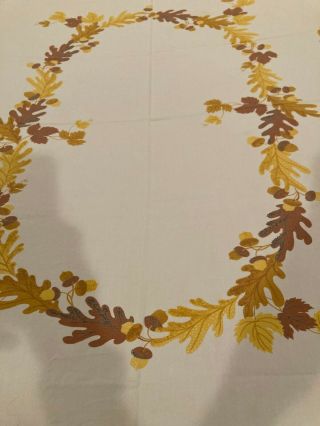 Remarkable Autumn Vintage Mid Century PRINT Tablecloth Oak Leaves Acorns 68x59 2