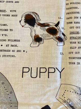 Vintage Cut Sew Stuff Puppy Dog Craft Fabric Panel Animal Pillow Toy Doll UNCUT 3