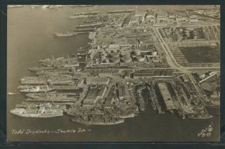 Wa Seattle Rppc 40s Aerial View Of Todd Drydocks Shipyard By Pictorial No.  B - 33