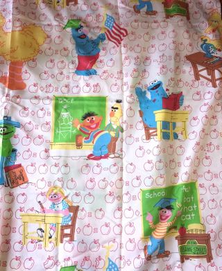 Vintage Sesame Street Bert Ernie Big Bird Apples Twin Flat Fabric Sheet Sheets