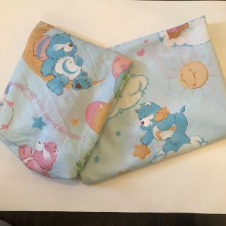 Vintage 1982 Care Bears Twin Sheets Flat And Fitted Kenner Bibb Blue