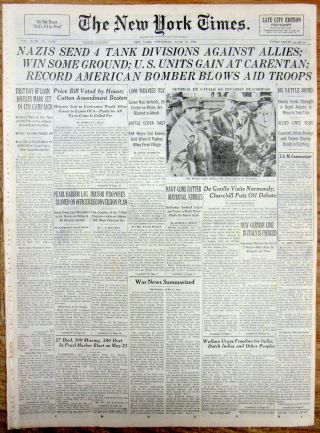 1944 Ny Times Ww Ii Headline Display Newspaper Allied D - Day Invasion @ Normandy